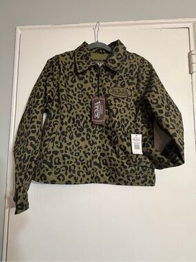 Von Dutch Olive Green and Black Leopard Print Jacket